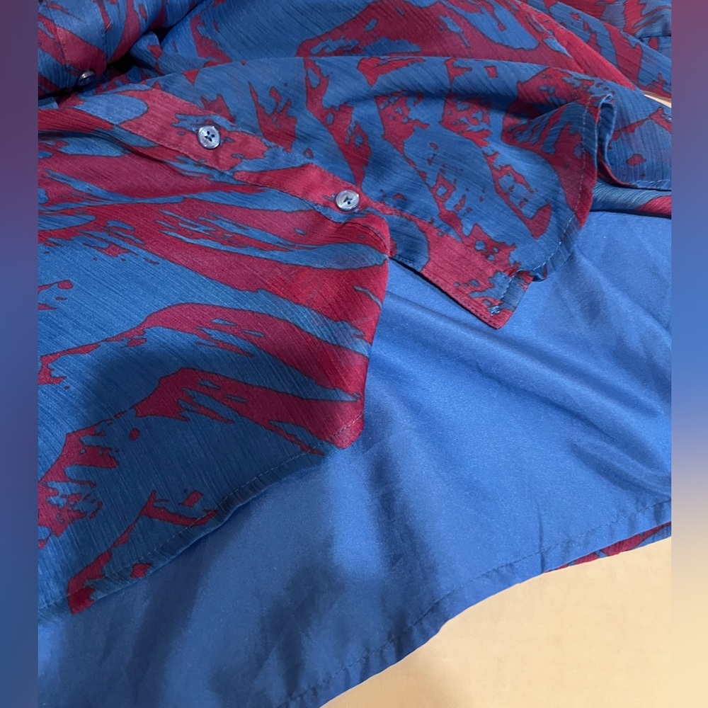 Express Vibrant Sheer 3/4 Sleeve Blue & Purple Zebra Print Shirt Dress Whimsy M - Picture 6 of 11
